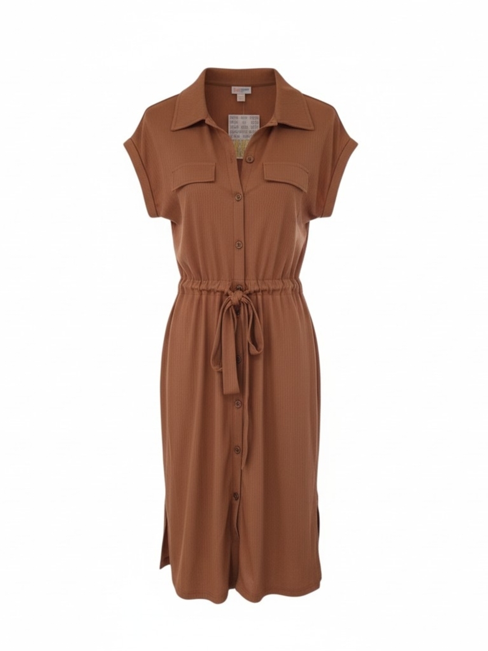LuLaRoe Tan Button-Front Midi Dress with Drawstring Waist
